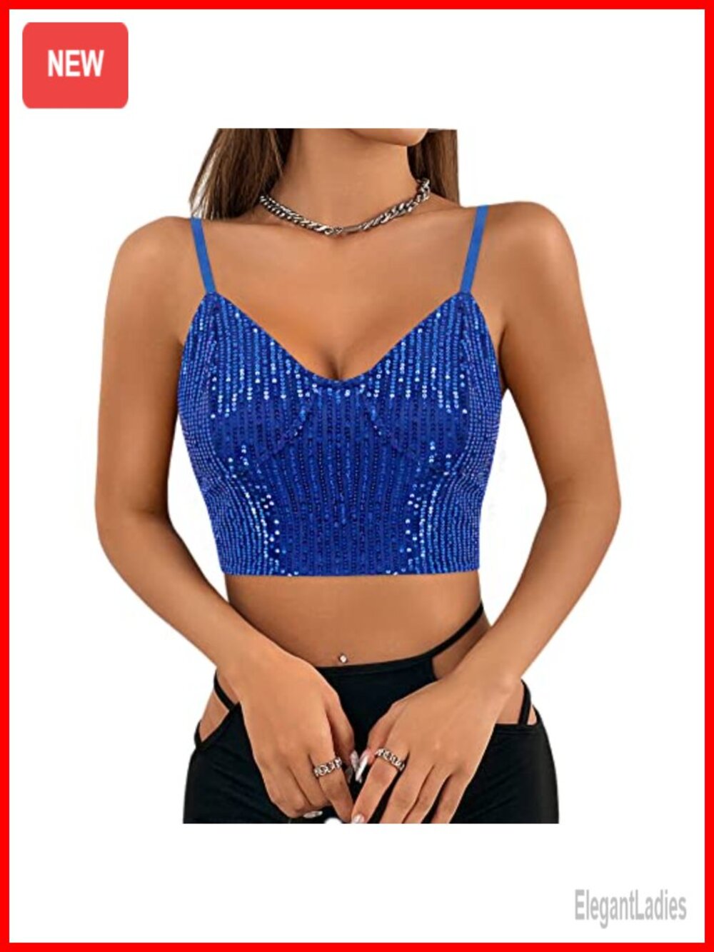 Sequin Spaghetti Strap Crop Top V Neck Sleeveless Rave Tank